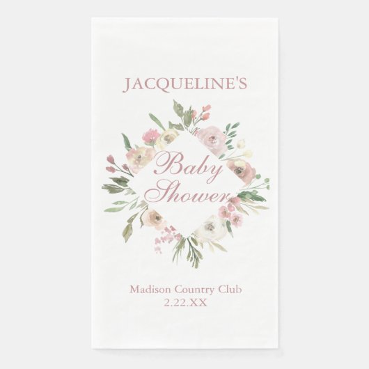 Elegant Blush Pink Floral Personalized Baby Shower Serviette (Vorderseite)