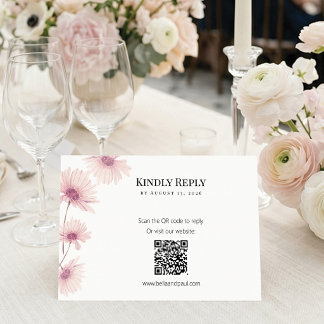 Elegant Blush Pink Floral QR Code Wedding RSVP Karte