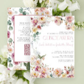 Elegant Blush Pink Floral QR Quinceañera Einladung