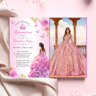 Elegant Blush Pink Floral Quinceañera Einladung