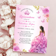 Elegant Blush Pink Floral Quinceañera Einladung