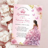 Elegant Blush Pink Floral Quinceañera Einladung