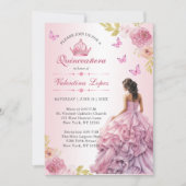 Elegant Blush Pink Floral Quinceañera Einladung (Vorderseite)