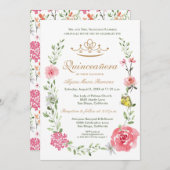 Elegant Blush Pink Floral Quinceañera Tiara Einladung (Vorne/Hinten)