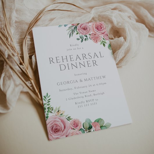 Elegant Blush Pink Floral Rehearsal Dinner Einladung