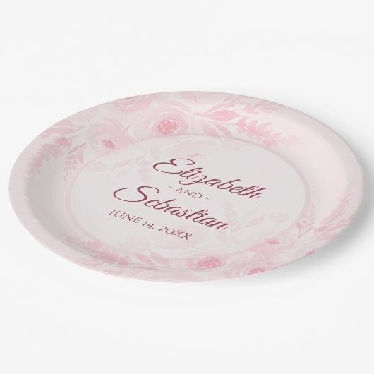 Elegant Blush Pink Floral Simple Boho Chic Wedding Pappteller (Schrägansicht)