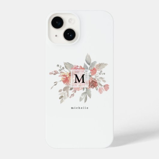 Elegant Blush Pink FloralMonogram iPhone Hülle (Rückseite)
