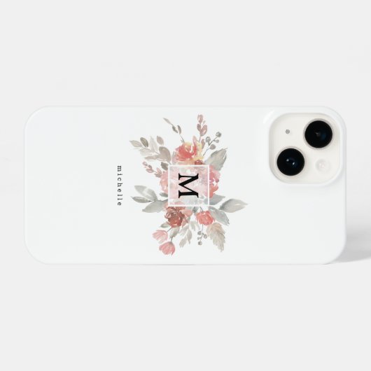 Elegant Blush Pink FloralMonogram iPhone Hülle (Rückseite (Horizontal))