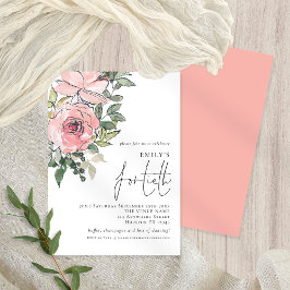 Elegant Blush Pink Florals Fortieth Birthday Party Einladung