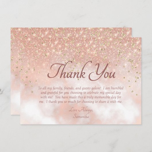 Elegant Blush Pink Glitzer Sparkle Script Danke (Vorne/Hinten)