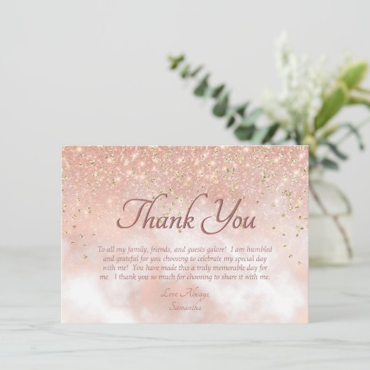 Elegant Blush Pink Glitzer Sparkle Script Danke (Stehend Vorderseite)