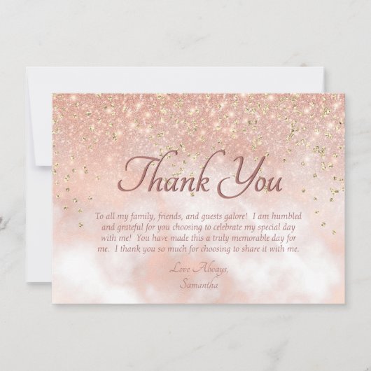 Elegant Blush Pink Glitzer Sparkle Script Danke (Vorderseite)