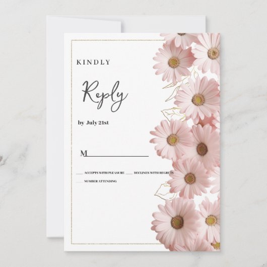 Elegant blush pink gold daisy floral RSVP Einladung (Vorderseite)