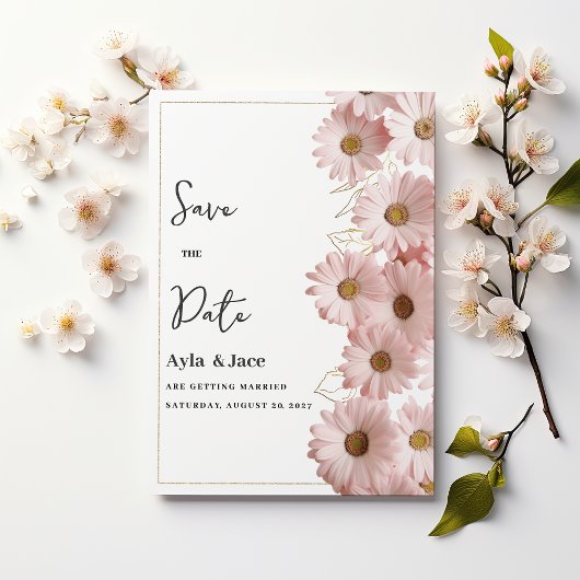 Elegant blush pink gold daisy floral Save the Date Einladung
