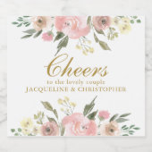 Elegant Blush Pink Gold Floral Wedding Cheers Schaumweinetikett (Einzelnes Label)