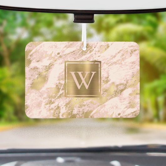 Elegant Blush Pink Gold Marble Monogram Autolufterfrischer