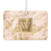 Elegant Blush Pink Gold Marble Monogram Autolufterfrischer (Rückseite)