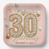 Elegant Blush Pink Gold Pearl Mosaik 30. Geburtsta Pappteller (Vorderseite)