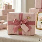 Elegant Blush Pink & Gold Pinstripe Initial H Mono Geschenkpapier