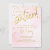 Elegant Blush Pink & Gold Sixteen Birthday Einladung (Vorderseite)