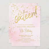 Elegant Blush Pink & Gold Sixteen Birthday Einladung (Vorne/Hinten)