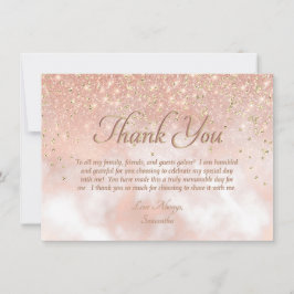 Elegant Blush Pink Gold Sparkle Script Typografie Dankeskarte