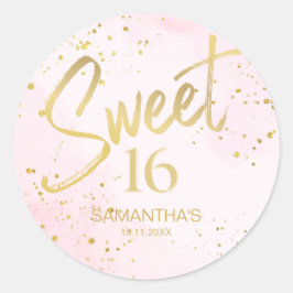 Elegant Blush Pink & Gold Sweet 16 Birthday Runder Aufkleber