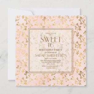Elegant Blush Pink Gold Sweet 16 Einladung