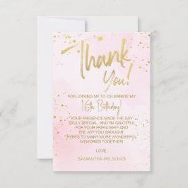 Elegant Blush Pink & Gold Sweet 16 Thank You Card Dankeskarte