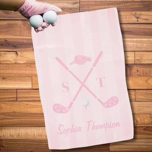 Elegant Blush Pink Golf Club Bows Stripes Custom Golfhandtuch