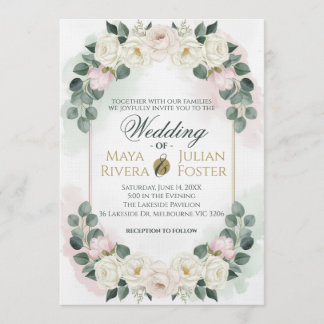 Elegant Blush Pink & Green Floral Wedding Invitati Einladung