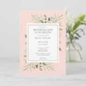 Elegant Blush Pink Greenery Bridesmaids Einladung (Stehend Vorderseite)