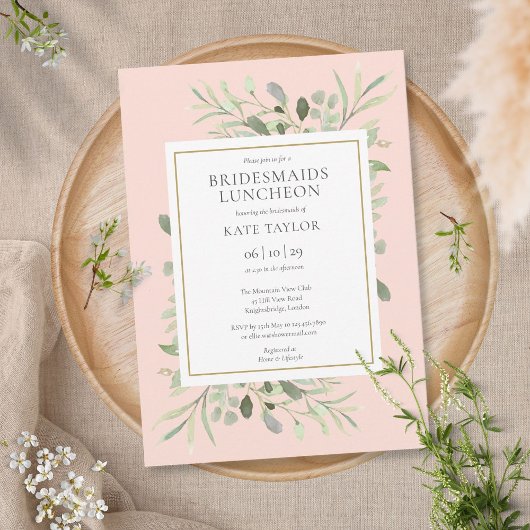 Elegant Blush Pink Greenery Bridesmaids Einladung
