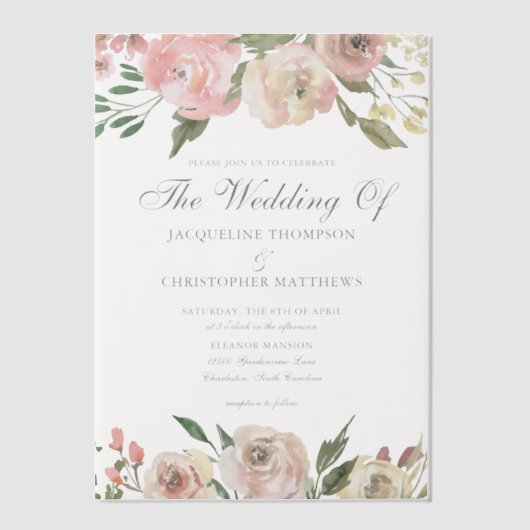 Elegant Blush Pink Ivory Blumengarten Hochzeit Pergament Einladungen (Vorderseite)