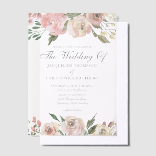 Elegant Blush Pink Ivory Blumengarten Hochzeit Pergament Einladungen (Versetzt)
