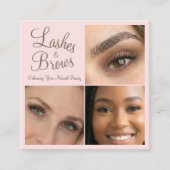 Elegant Blush Pink Mocha Script 3 Photo Lashes Quadratische Visitenkarte (Vorderseite)