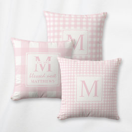 Elegant Blush Pink Monogram Classic Gingham Kissen
