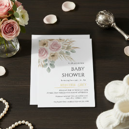 Elegant Blush Pink & Neutral Floral Baby Shower  Einladung