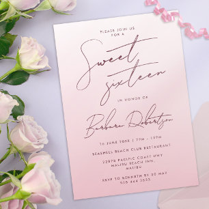Elegant Blush Pink Ombre Script 16 . Geburtstag Einladung