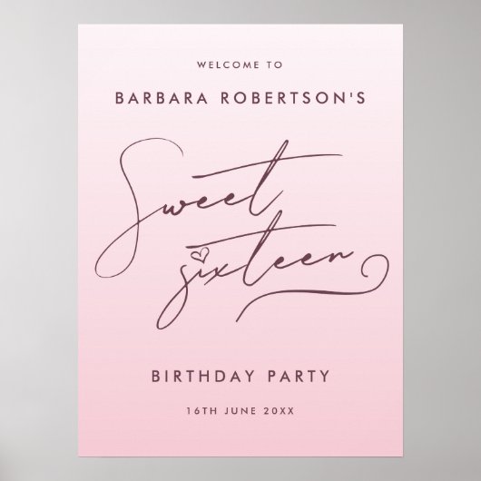 Elegant Blush Pink Ombre Script Sweet Sixteen Poster (Vorne)