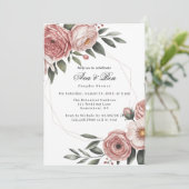 Elegant Blush Pink Painted Floral Couples Dusche Einladung (Stehend Vorderseite)