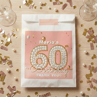 Elegant Blush Pink Pearl And Gold 60th Birthday Geschenktütchen