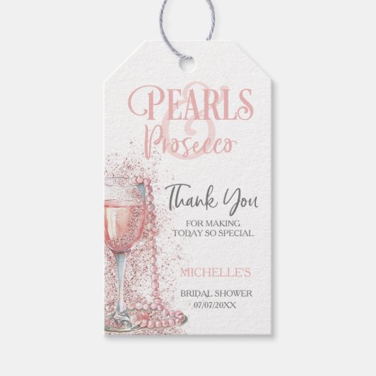 Elegant Blush Pink Pearls and Prosecco Thank You Geschenkanhänger (Vorderseite)