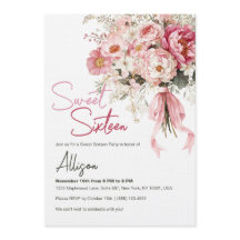 Elegant Blush Pink Peony Floral Sweet Sixteen