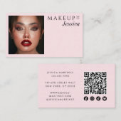 Elegant Blush Pink QR Code Social Photo Makeup Visitenkarte (Vorne/Hinten)