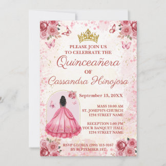 Elegant Blush Pink Quinceñera Einladung 15 Anos