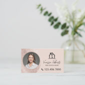 Elegant Blush Pink Real Estate Agent Photo Visitenkarte (Stehend Vorderseite)