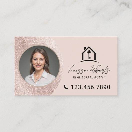 Elegant Blush Pink Real Estate Agent Photo Visitenkarte (Vorderseite)