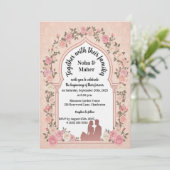 Elegant Blush Pink Rose Arch Photo Wedding Einladung (Stehend Vorderseite)