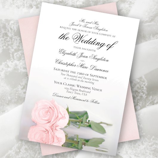 Elegant Blush Pink Rose Feierliche Hochzeit Einladung